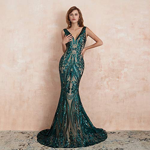 Women's Sequin V neck Mermaid Prom dress Sleeveless pageant Trumpet Evening dress Celebrity Gowns2