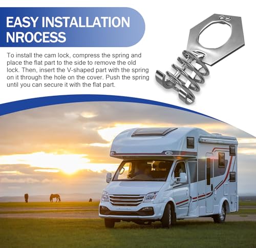Image of Shakas Pack-2 RV Water Heater Cam Lock, 0.9 inch Spring + 0.6 inch Thumb Ring Stainless Steel Rust-Proof Torque Lock, Water Heater Cover Latch Fastener Accessories, Universal for Most RV Campers (Silver)