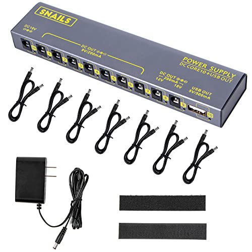 Guitar Pedal Power Supply,lotmusic Pedalboard Power Supply 10 Isolated DC Outputs with Short Circuit and Over Current Protection for 9V/12V/18V Guitar Bass Effect Pedals