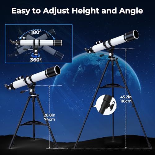 FAMIROSA Telescope for Adults Astronomy, 90mm Aperture 900mm Refractor Telescopes for Beginners, Magnification 36X-270X, with Phone Adapter, Tripod and Carry Bag (White) - Image 5