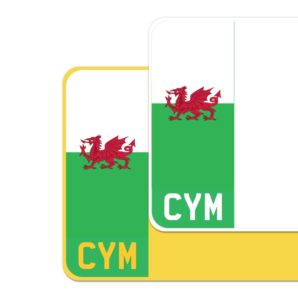 Red Dragon Flag Car Number Plate Decorative Vinyl Stickers – Premium Bubble-Free Adhesive Decals – Cymru Set of 2 (F&R) – Weatherproof, Easy Application – Made in UK (CYM, Green)