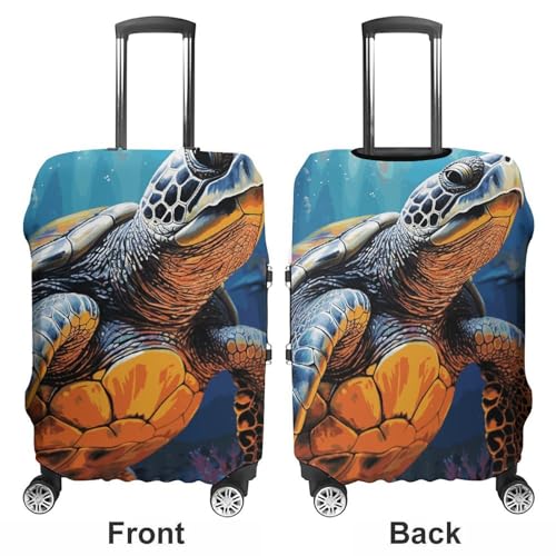 Painted Sea Turtle Travel Luggage Cover Elastic Washable Suitcase Cover Dustproof Anti-Scratch Suitcase Protector Fits 19-32 Inch Luggage, M3