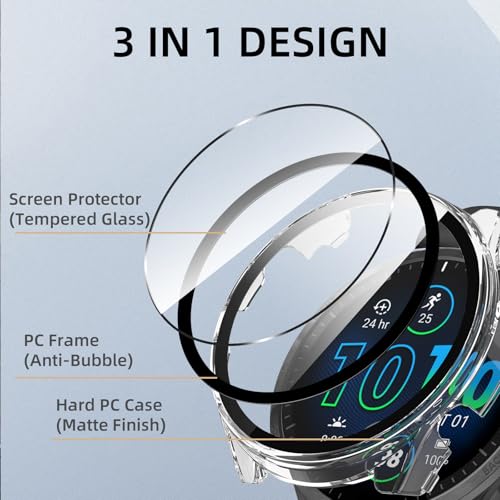 Image of Case Compatible with Garmin Forerunner 965, PC Case with Tempered Glass Screen Protector Protective Case Full Protection Scratch-Resistant Ultra Thin Buffer Protection Case for Garmin