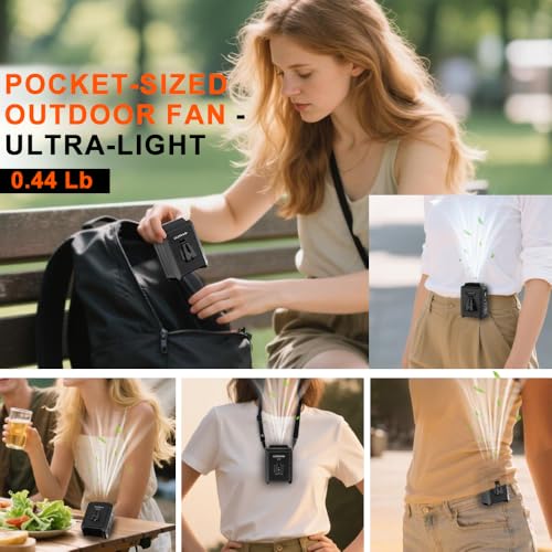Image of CAZOKASI Personal Waist Clip Fan Rechargeable Wearable Hand Free Wearable Cooler Fan for Traveling Working Outdoor Office (5000mAh / Black)