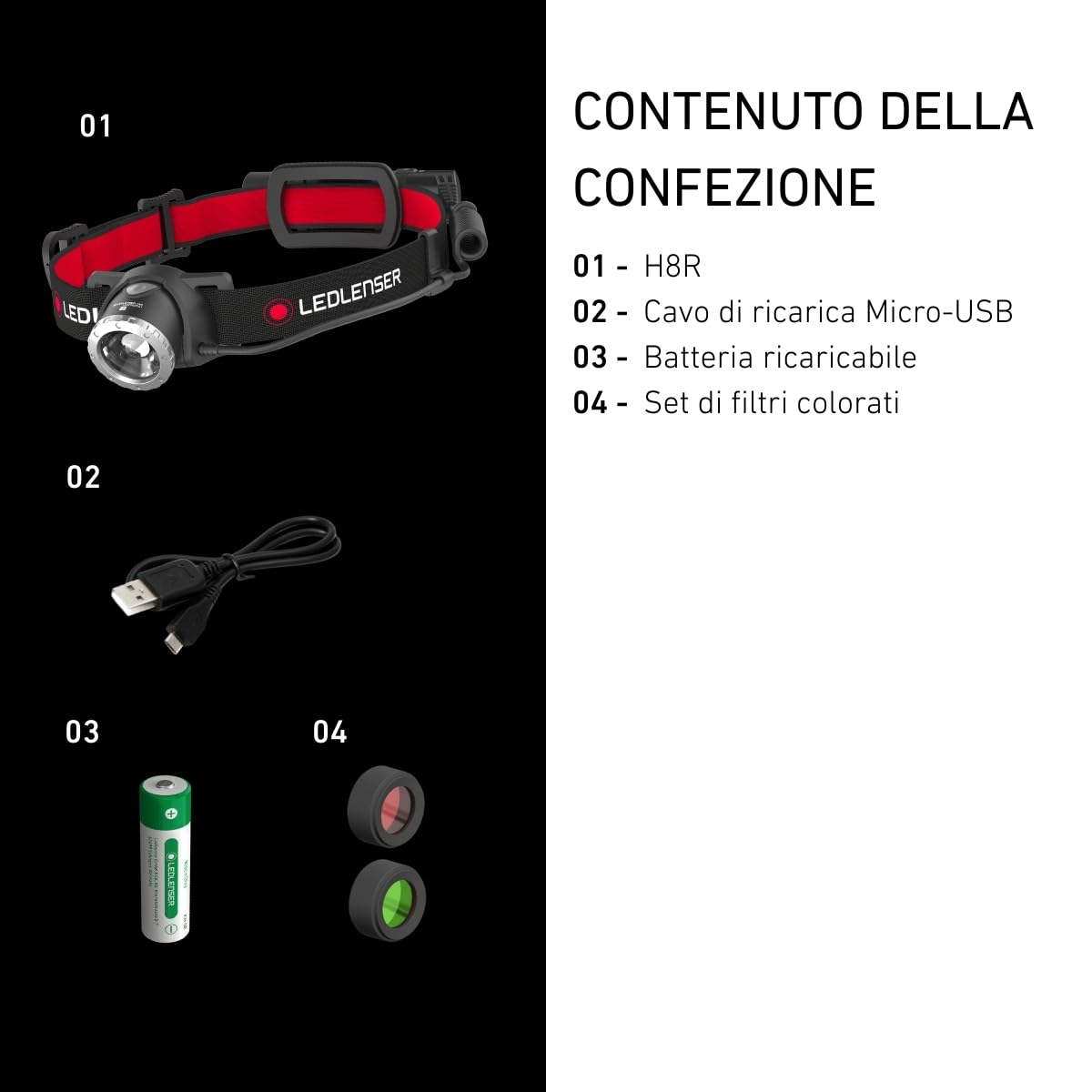 Ledlenser H8R Torcia Frontale LED, Ricaricabile con Batteria al Litio 18650, 600 Lumen, Messa a Fuoco Regolabile, autonomia Fino a 120 Ore, Luce Rossa Posteriore, orientabile, Cavo di Ricarica USB