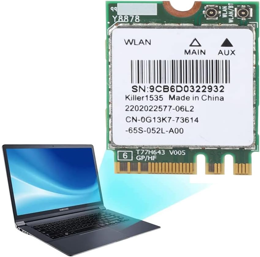 5G 867Mbps Bluetooth 4.1 Network Card, Game M.2 NGFF Adapter,for Killer -AC 1535 Band (2.4 GHz 5 GHz) 802.11ac NGFF M.2,for Notebook, Plug and Play