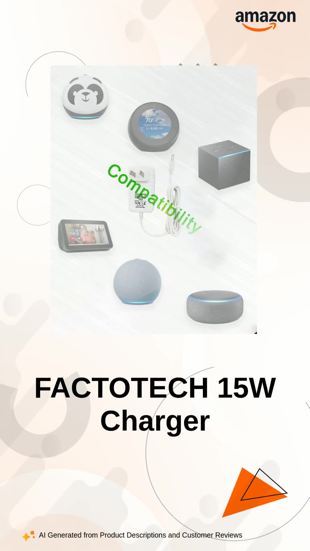 15W Charger Adapter 12V Compatible for Amazon Alexa Echo Dot (3rd