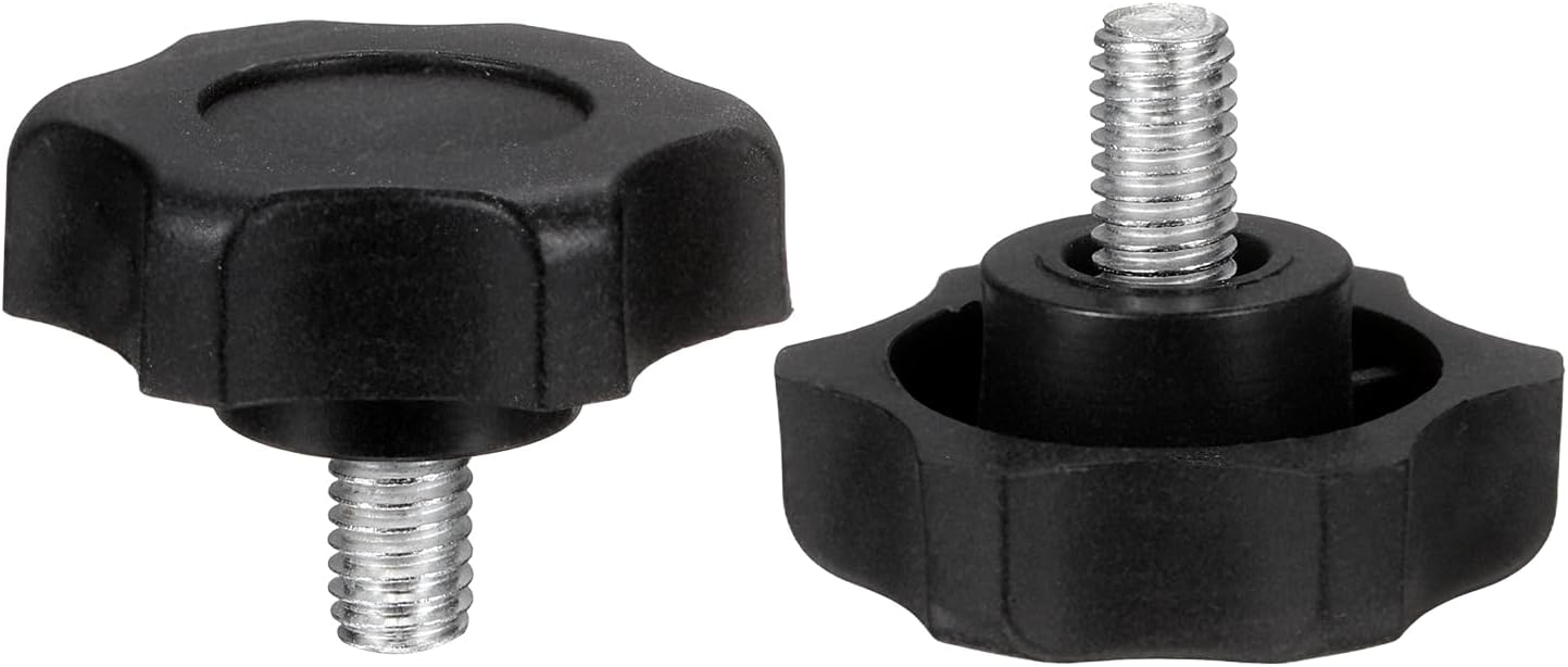 sourcing map 2 Pcs Star Knobs Handles M6 x 10mm (1mm Pitch) Male Thread Metric Carbon Steel Hand Tightening Clamping Screws Threaded Stud Knob Bolts for Woodworking Jigs, Black