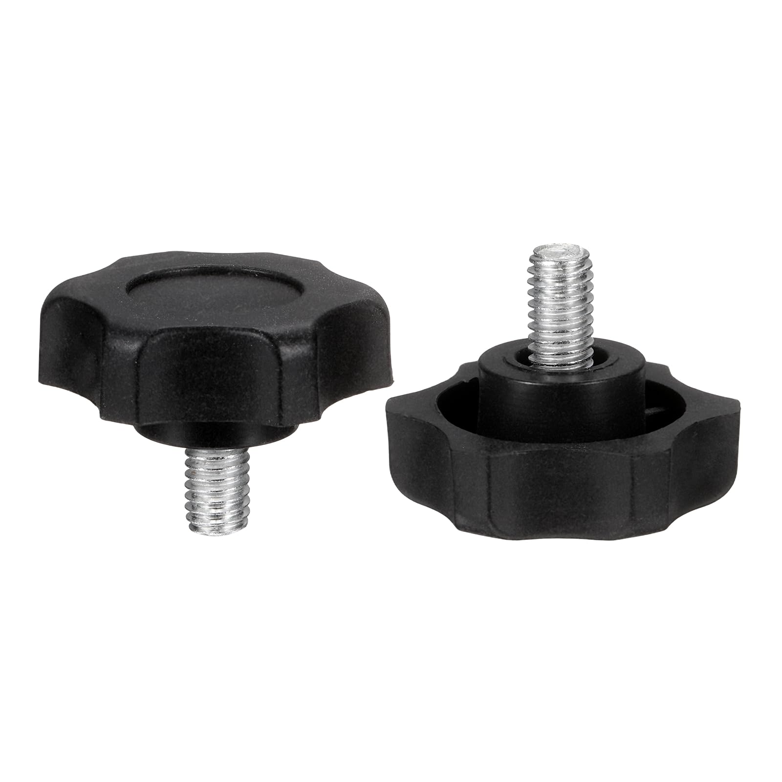 sourcing map 2 Pcs Star Knobs Handles M6 x 10mm (1mm Pitch) Male Thread Metric Carbon Steel Hand Tightening Clamping Screws Threaded Stud Knob Bolts for Woodworking Jigs, Black