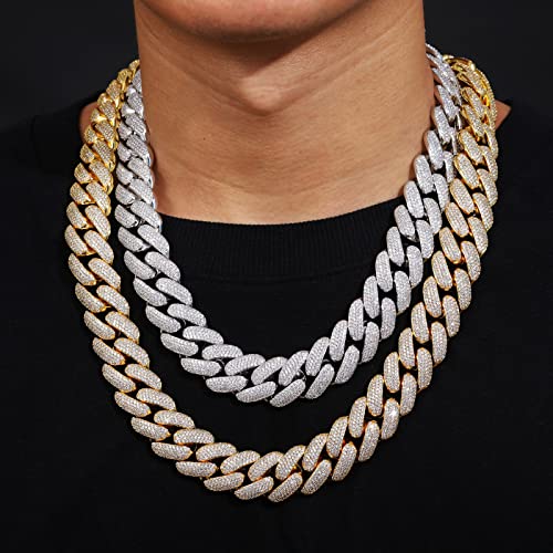 20mm Iced Out Cuban Link Chain 18K White Gold Plated 4-Row dense 5A+ Cubic Zirconia Bling Diamond Necklace Hip Hop Rapper Luxury Jewelry Thick Heavy Cuban Link Chain for Men3