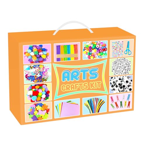 2000 PCS Lavoretti Creativi per Bambini Tutto-in-1 Kit Artigianali con Scovolini Giochi Creativi Scatola Lavoretti Bambini DIY Forniture Scuola Giocattoli Regalo per Ragazzo Ragazza 4-12, Arancia