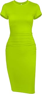 Missufeintl Women's Bodycon Ruched Short Sleeve T Shirt Midi Sundress Fitted Casual Dress