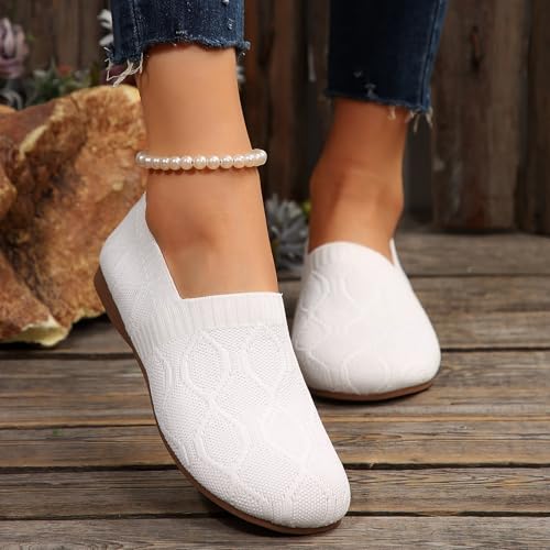 Women's Ballet Flat Shoes Wide Toe Box Dress Shoe Knit Round Toe Slip On Ballerina Walking Ballet Flats Mary Jane Shoes for Woman Low Wedge Comfortable Casual Flats Loafers Footwear3