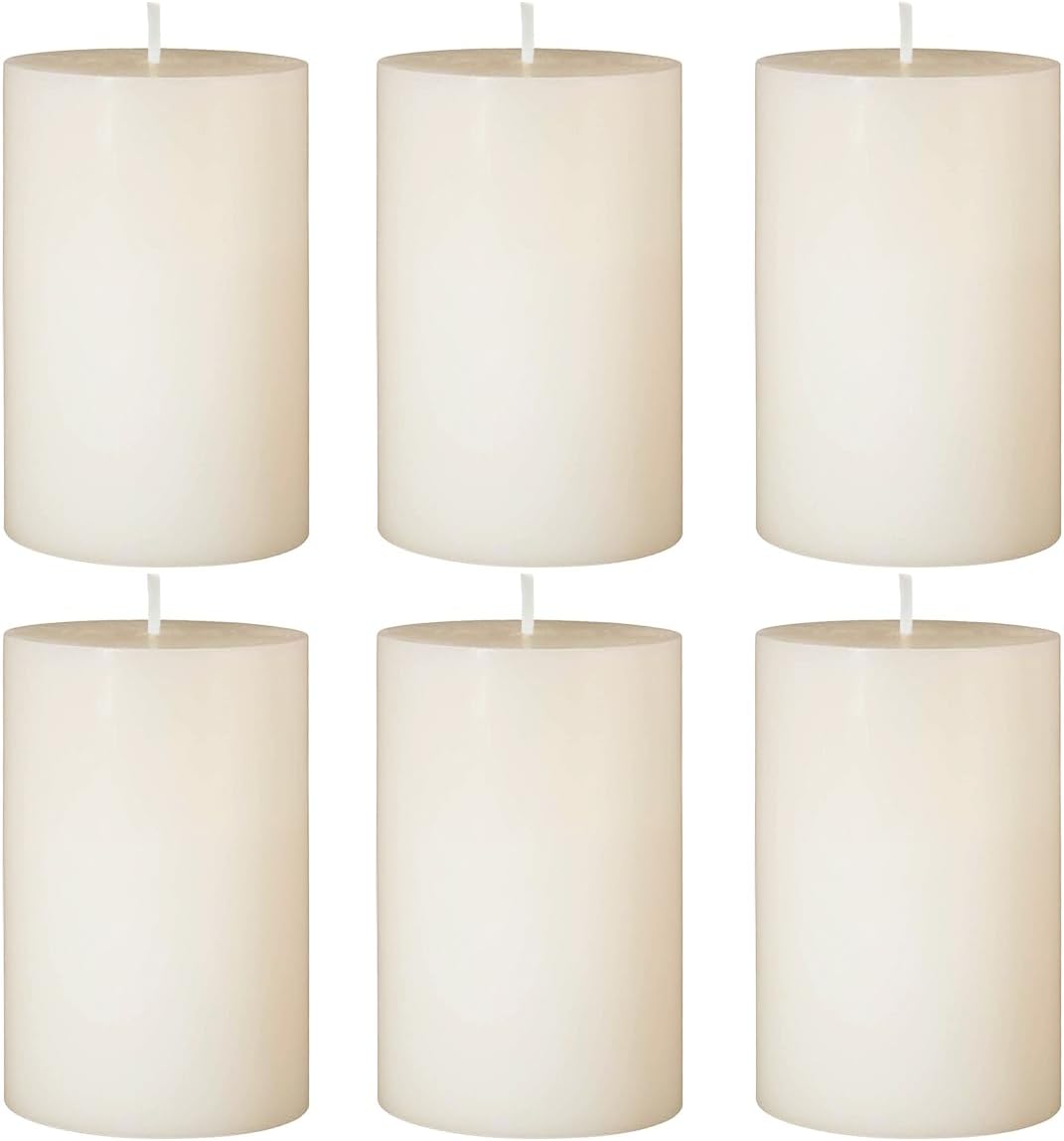 6 Packs Dripless Ivory Pillar Candles, Unscented 2.75x4 Inch Cylinder Wax Candles for Home Table Holiday Party Spa Decor Emergency