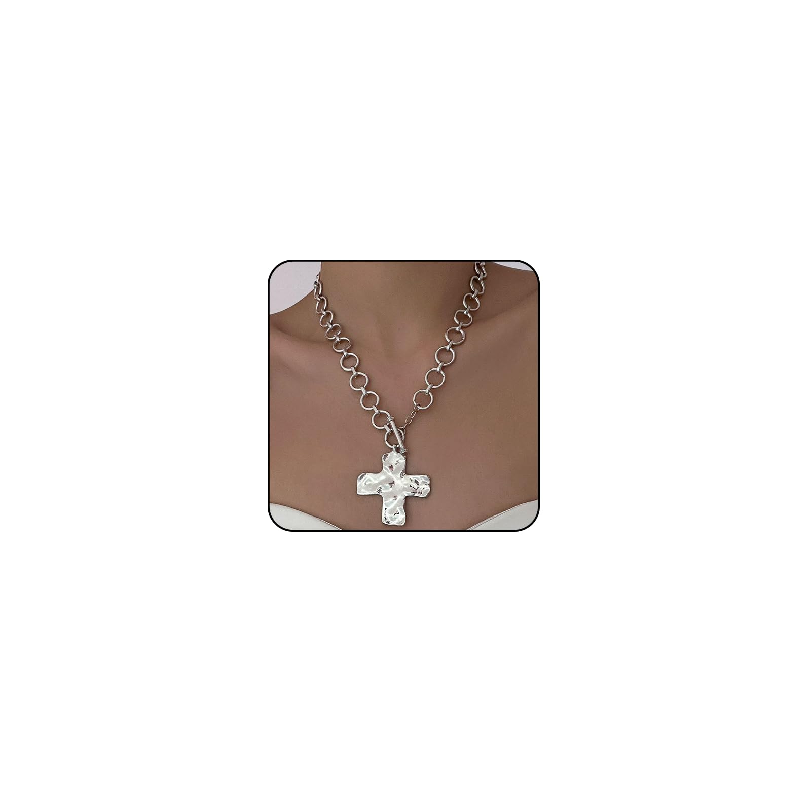 ONBRIG Chunky Necklace for Women Trendy Big Cross Necklace Large Cross Pendant Necklace Thick Bold Statement Necklaces for Women Chunky Jewlery