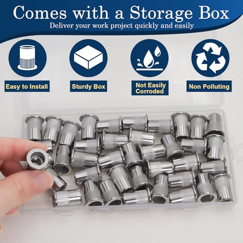 Image of 40Pcs M8 Rivet Nuts, 304 Stainless Steel Flat Head Rivnut Threaded Insert Nutsert