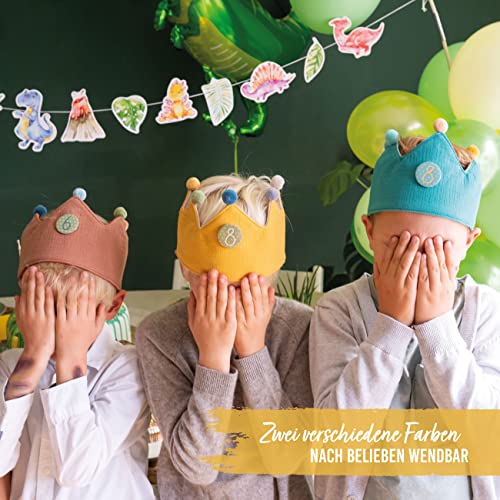 Papierdrachen Geburtstagskrone Musselin mit Zahlen - Gelb - für den Kindergeburtstag - Krone aus Musselinstoff mit Button Zahlen von 1-8 | Party Deko Hut für Jungen & Mädchen