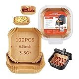 COSORI Air Fryer Liners, 100 PCS Square Disposable Paper Liners, Non-Stick Silicone Oil Coating, Little to No Cleaning, 6.5' Unbleached Food Grade, Resistant to 465°F, Thickened Not Easy to Break