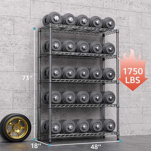 Image of M MZG 1750 lbs Steel Storage Shelving 5-Tier Utility Shelving Unit Steel Organizer Wire Rack for Home,Kitchen,Office,Garage, 1750 LBS Capacity 17.7 inch D x 47.2 inch W x 72.3 inch H