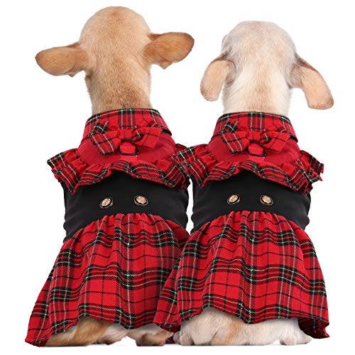 Kuoser Dog Classic Red Plaid Dress For Small Medium Dogs, Puppy Bowknot Tutu Dress With D-Ring Buckle, Cute Pet Vest Dog Princess Skirt For Wedding Holiday Party Photography L #TOP5