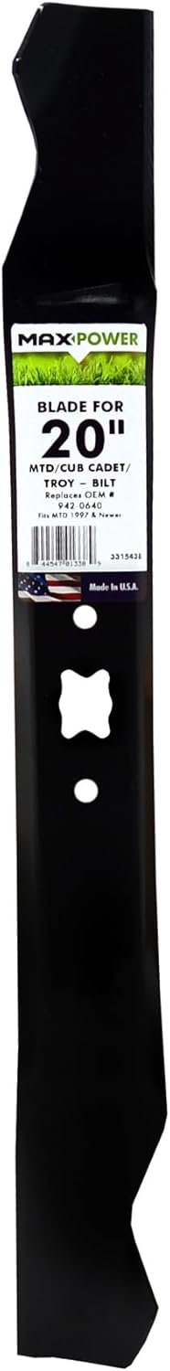 Maxpower 331543 Blade for 20" High Lift Cut MTD, Cub Cadet, and Troy-Bilt Replaces OEM #942-0640, Black