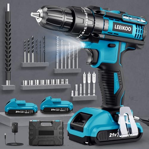 Trapano Avvitatore a Batteria 21V, 2 Batterie 2.0Ah, 25+3 Coppie, Max 45N.m, 10mm Mandrino...