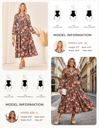 Image of GRACE KARIN Women's Floral Maxi Dress 2026 Fall Long Sleeve V Neck Empire Waist A Line Flowy Dress with Pocket
