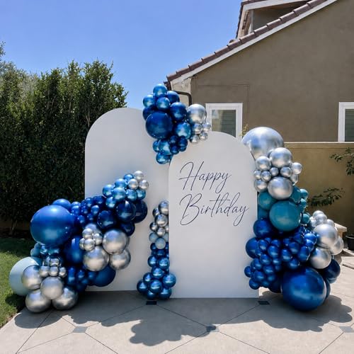 Image of Metallic Blue Silver Balloon, 60 Packs 12 Inch Different Shades Chrome Blue Balloons with Silver Confetti Balloons for Birthday Wedding Bridal Baby Shower Graduation Father's Day Decorations