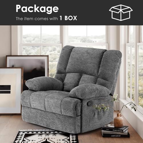 Image of Oversized Rocker Recliner Chair for Adults, Wide Rocker Chair with Adjustable Backrest Footrest, Oversized Reclining Sofa for Living Room, Bedroom, Gray