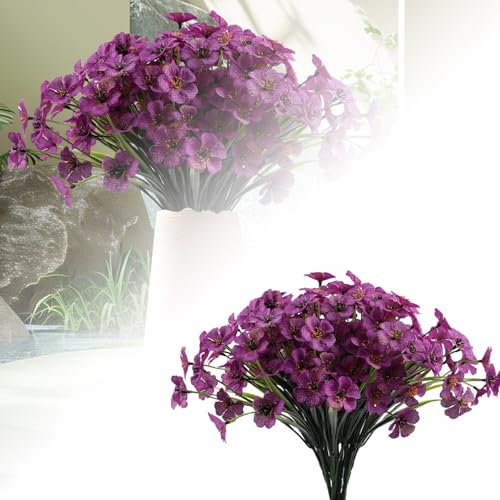 Flores decorativas, 24 paquetes de flores para exteriores, plástico sintético de seda para primavera, verano, jardín, porche, ventana, jarrón, decoración del hogar, interiores y exteriores