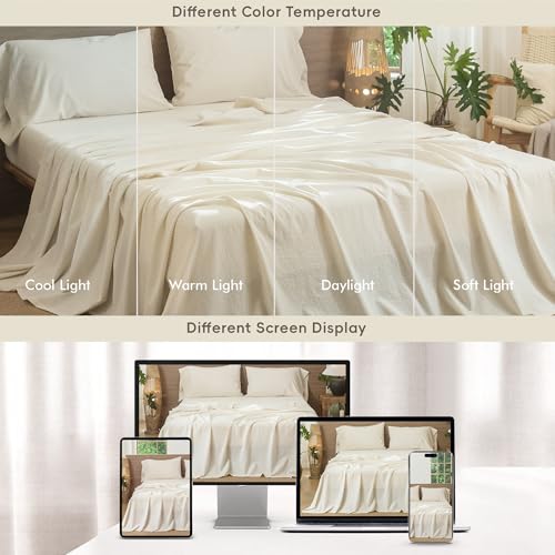 Image of MooMee Striped Sheet Set 100% Washed Cotton Linen Like Cal King