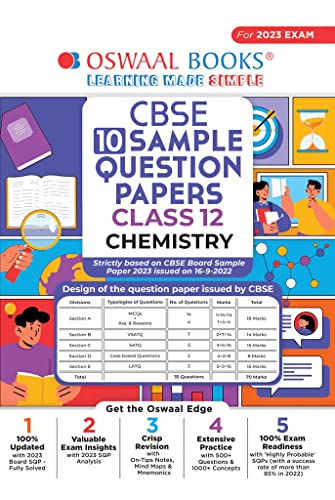 Oswaal CBSE Sample Question Papers Class 12 Chemistry for 2023 Board Exam (based on CBSE Sample Paper released on 16th September)