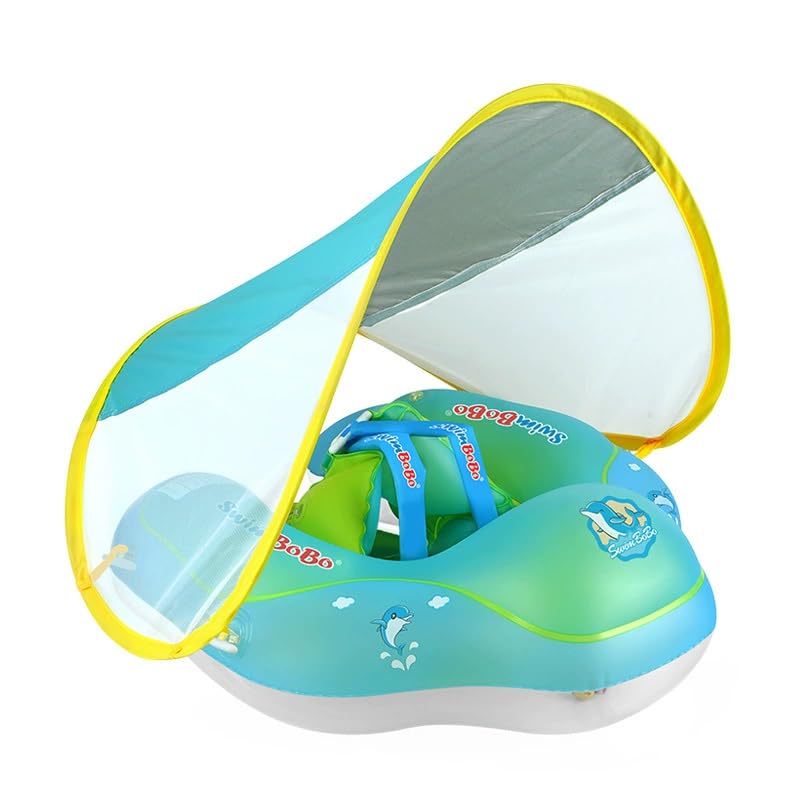PandaEar Baby Pool Float with Canopy, Inflatable Kids Pool Float with UPF50+ Sun Protection for 3 Month+, Size Large