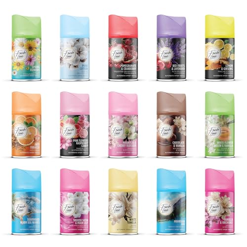 Fresh Line Lufterfrischer Set MIX PAKET 6 er Pack Aromatischer Raumduft passend für alle Automatische Duftspender, Sprühgeräte, Maschinen, Erfrischendes Aroma, Duftintensität, Zeit Einstellung