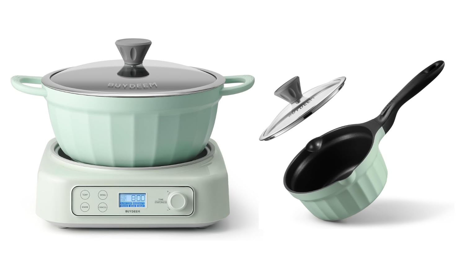 BUYDEEM 5-in-1 Slow Cooker 4 7QT with Removable Nonstick Stockpot CP141 Cast Aluminum Non Stick Sauce Pan 2QT