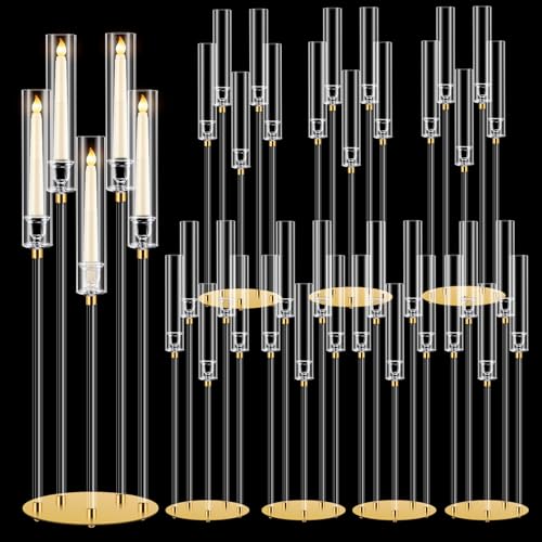 Acrylic Candelabra Centerpiece, Acrylic Candlestick Holder, Clear Tabletop Candelabra with Removable Lampshade for Easter Ceremony Christmas Dinner