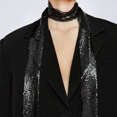 BXT Women Metal Sequins Neck Tie Scarf Glitter Sparkle Long Shawls Necker Chief for Party Evening Nightclub3