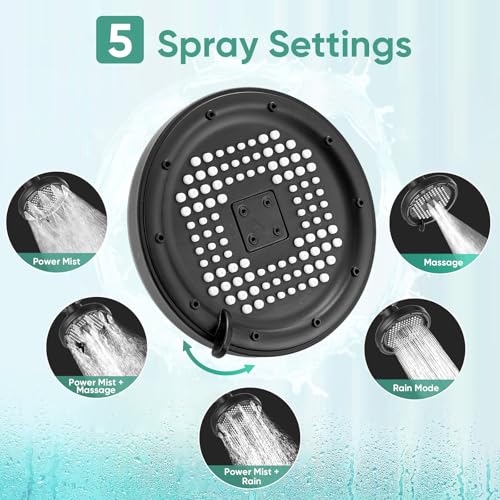 Cabezal de Ducha - 5 Modos con Filtro de Alta Presión, 15 Etapas para Agua Dura, Fácil Limpieza y Ajustable - Negro 5" miniatura 7