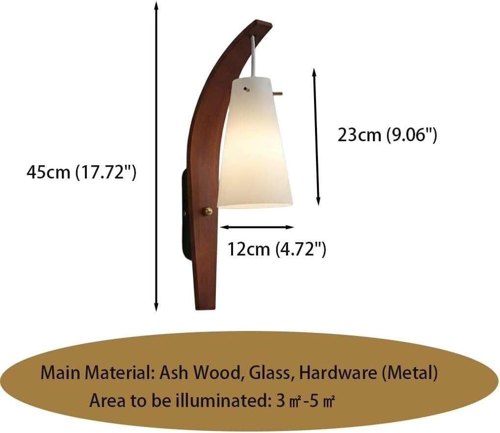 Wall Sconce, Walnut Cone Glass Wall Light, 3 Color Bedside Wall Lamp for Bedroom, Living Room, Hallway, Entryway, Corridor, Foyer, Mid Century Fixture, Loft Home, Study, Loft Parlor