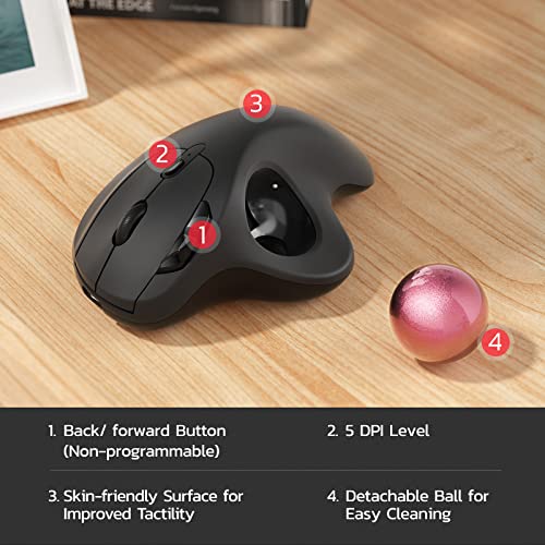 Image of Nulea M501 Wireless Trackball Mouse, Rechargeable Ergonomic, Thumb-Controlled, Smooth Precision, 3-Device Connect (Bluetooth /USB), Fits PC, Laptop, Mac, Windows(Dusty Pink)