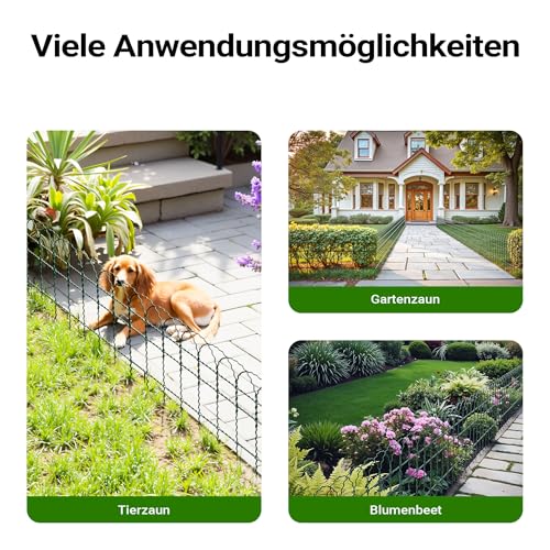 Wiltec Gartenzaun 0,65 x 10 m grün, Maschendrahtzaun Stahl PVC-beschichtet, Drahtzaun 9 x 15 cm Maschen, Zaun für Garten, Maschenzaun einfache Montage