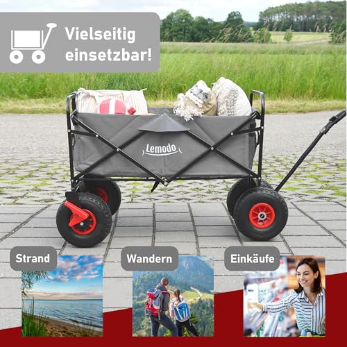 LEMODO Bollerwagen faltbar in grau, Handwagen mit Luftreifen, Leiterwagen mit 120 kg Tragkraft, Faltbollerwagen mit 2 Bremsen, Transportwagen für Hunde, Utensilien und Gepäck – Bild 6
