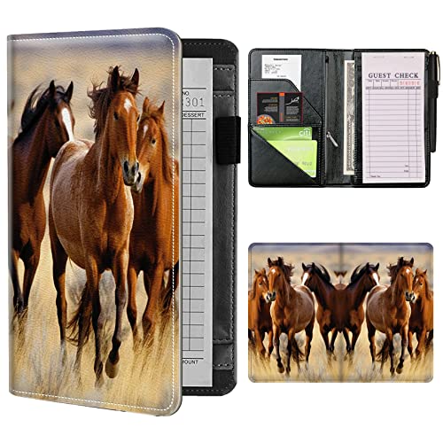 Server Books for Waitress Waiter with Zipper Pocket, Horses Steed Leather Server Pads Waitstaff Organizer Guest Check Presenters Server Wallet Money Holder Pouch Fit Apron