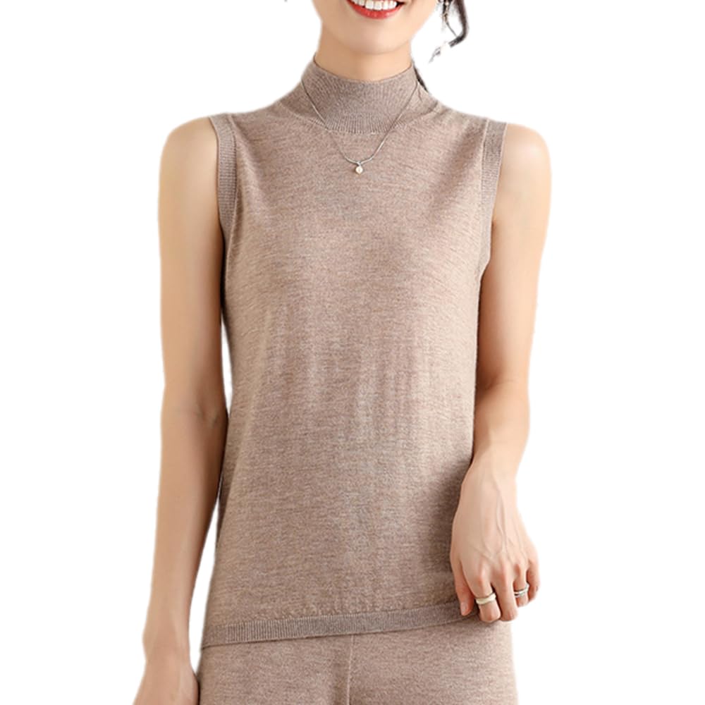 Womens 100 Merino Wool Mock Neck Tops Sleeveless Turtleneck Tank Tops Pullover Knit Slim Fit Casual Sweater Vest