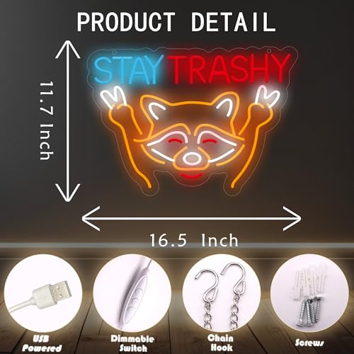 Image of Stay Trashy Racoon Neon Sign, USB Powered LED Room Decor