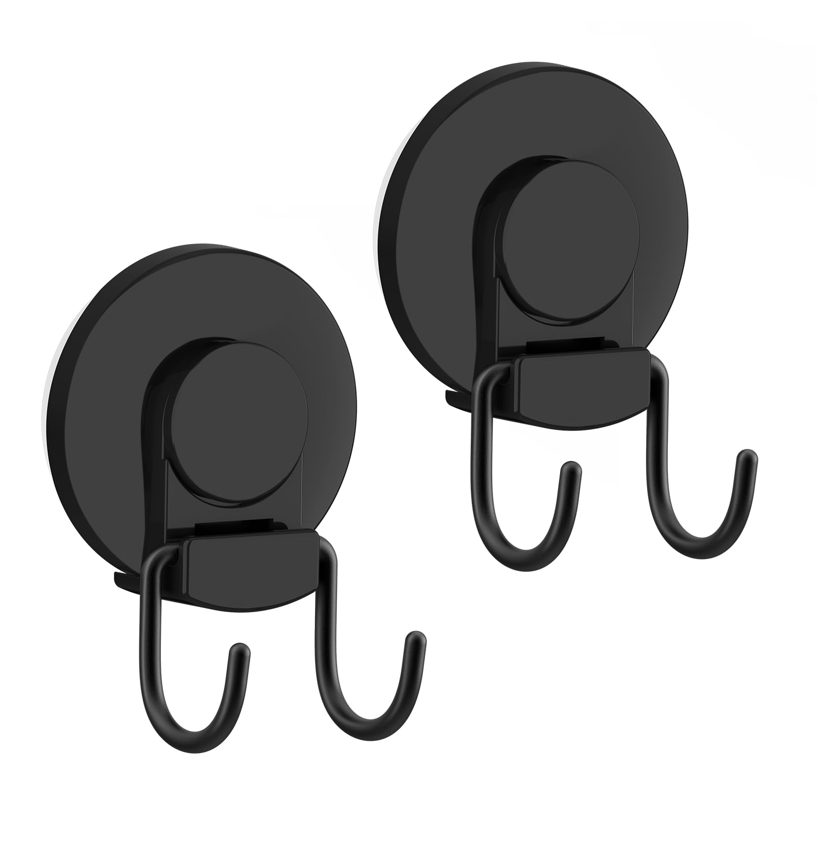 VIS'V Shower Suction Cup Hooks, Heavy Duty, Removable and Reusable, Double Hooks, Black, 2 Pcs