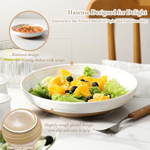 HASENSE Pasta Bowls Set of 4, 8.7 Inch Ceramic Two-Tone Glazed Serving Bowls for - image 2