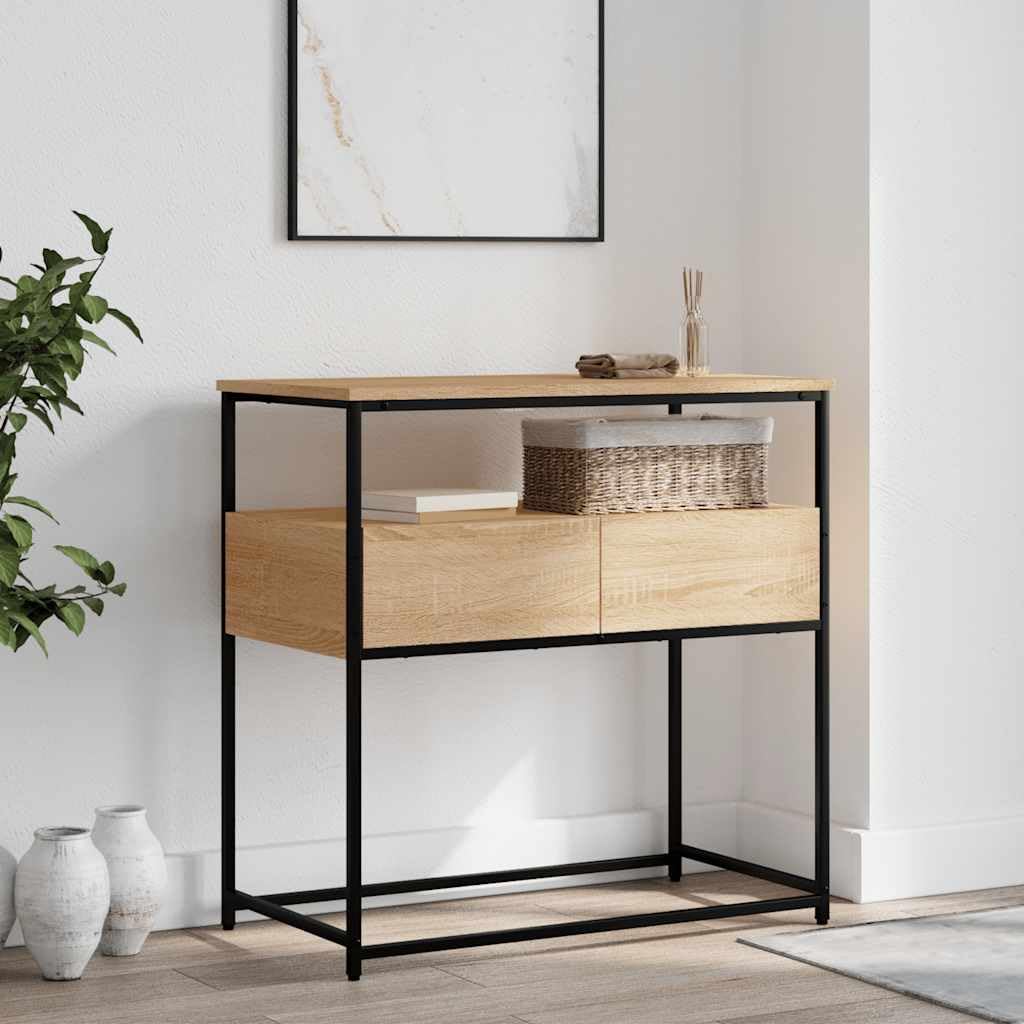 SXZenSpace Console Table Sonoma Oak 75x40x75 cm Engineered Wood with Metal Frame, Slim Hallway Sofa Side Adjustable Feet, End for Living Room Corridor Bedroom