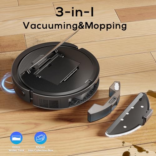 V3 Robot Vacuum and Mop, 3 in 1 Combo Cleaner for Home with Pet Hair and Hard Floor, 5000Pa Suction, 120 Mins Run Time,Super Thin Body & Large Dust Box, Self-Charging,App + Alexa-Black - Image 4