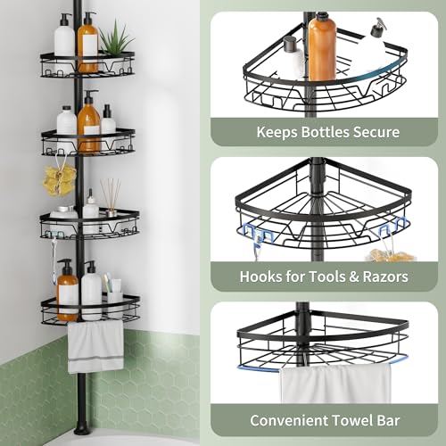 Image of KEGII Corner Shower Caddy Tension Pole, Fan-Shaped Large Capacity Organizer